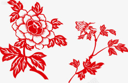 红色剪纸牡丹花素材