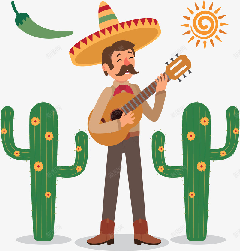 仙人掌沙漠弹吉他的人矢量图ai免抠素材_88icon https://88icon.com 仙人掌 墨西哥 墨西哥节日 弹吉他 弹吉他的人 矢量png 矢量图