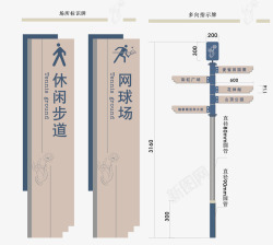 休闲步道及网球场导视牌素材