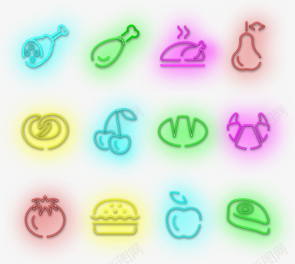 蔬菜鸡肉汉堡霓虹食物图标矢量图图标