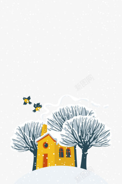 小鸟与树雪地雪屋元素图高清图片