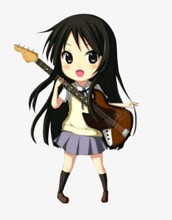 卡通版抱着吉他的小女孩素材