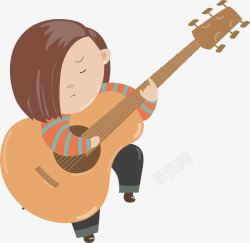 弹吉他的短发女孩素材
