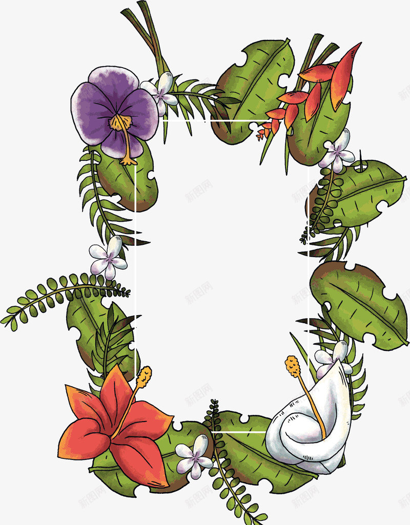 手绘美丽的热带植物边框矢量图eps免抠素材_88icon https://88icon.com 夏日植物 夏日派对 夏日海报 派对 派对海报 热带植物 矢量png 矢量图