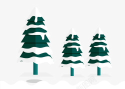 雪枝三颗松柏树木高清图片