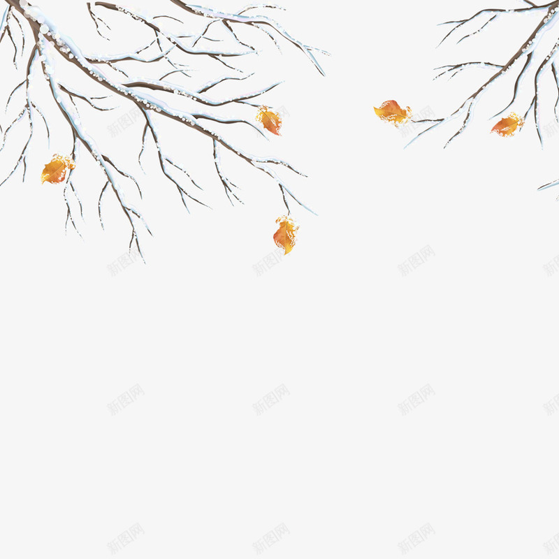 冬季植物psd免抠素材_88icon https://88icon.com 下雪 冬季 叶子 唯美 景色 枝丫 白色 白雪皑皑 落叶 雪花