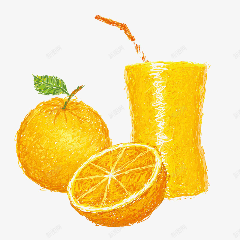 手绘橙汁矢量图ai免抠素材_88icon https://88icon.com 橙子 橙汁 橙色 清新 源文件 饮料 矢量图