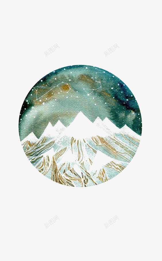 水彩圆形背景png免抠素材_88icon https://88icon.com 圆形背景 文艺 水彩背景 雪山