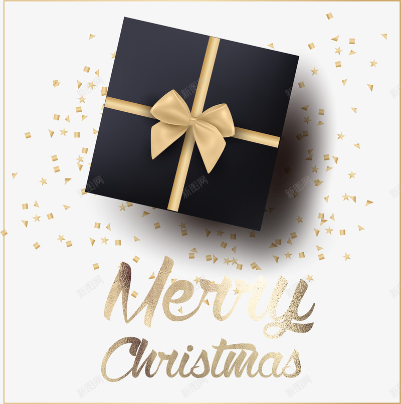 手绘黑色礼盒png免抠素材_88icon https://88icon.com 圣诞快乐 彩纸 手绘 精美包装 质感 金色蝴蝶结包装 黑色礼盒