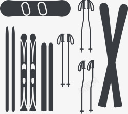 8款滑雪板与滑雪杖矢量图素材