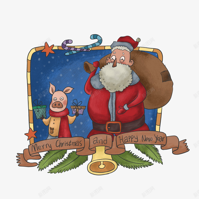 送礼物的圣诞老人麋鹿png免抠素材_88icon https://88icon.com 卡通 圣诞老人 圣诞节 礼物