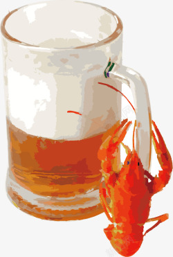 精美水彩啤酒小龙虾矢量图素材