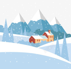 冬日雪中梅花图下着大雪的山林小屋矢量图高清图片