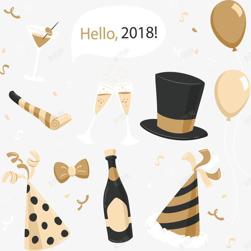 你好2018新年派对png免抠素材_88icon https://88icon.com happyNewYear 你好2018 新年派对 派对 狂欢派对 矢量png