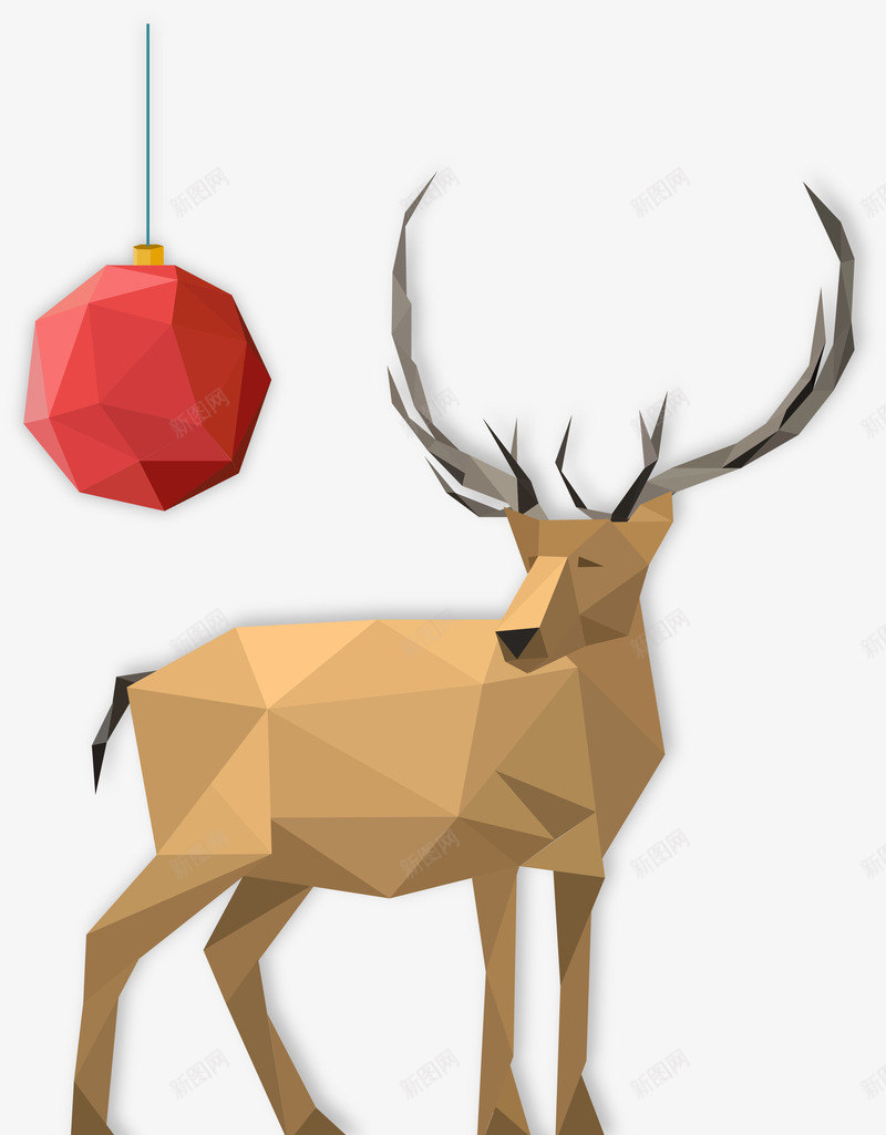 红色圣诞吊球和驯鹿png免抠素材_88icon https://88icon.com eps格式 几何动物 几何图形 吊球 圣诞节 驯鹿