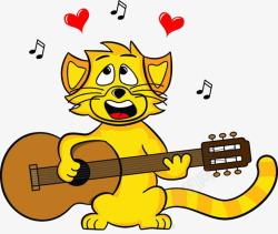卡通猫弹吉他素材