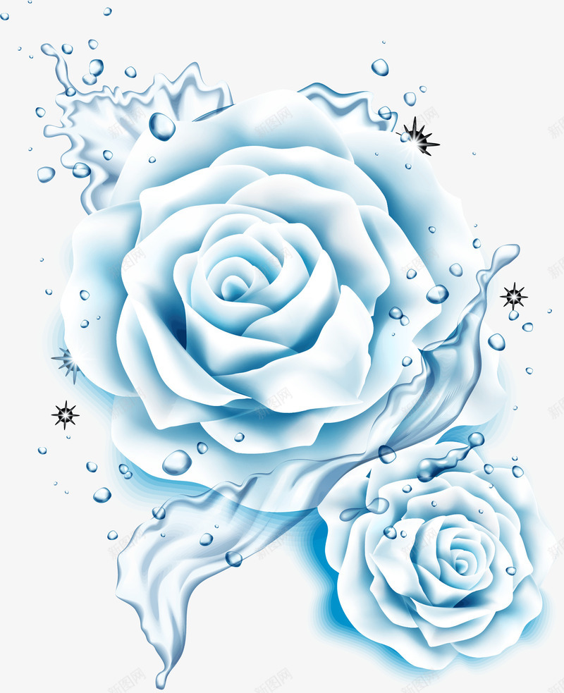 化妆品装饰png免抠素材_88icon https://88icon.com 水滴 清新 花朵 蓝色水滴 装饰