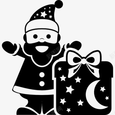 圣诞老人有一个大的礼品盒图标图标