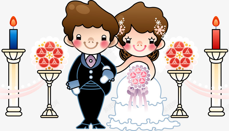 结婚的卡通情侣png免抠素材_88icon https://88icon.com wedding 卡通人物 卡通情侣 婚礼 烛台 矢量人物 结婚