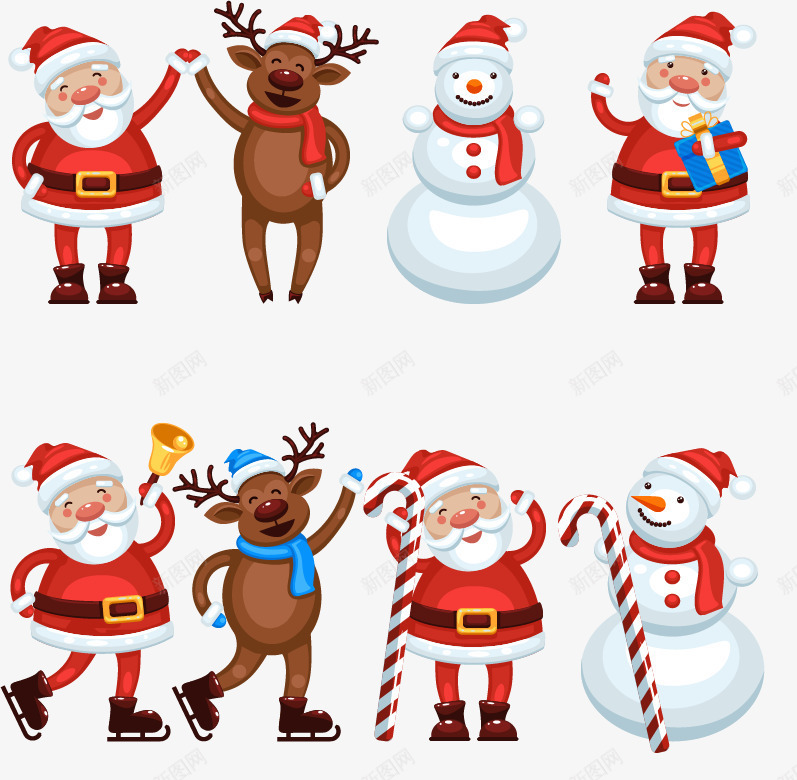 8款可爱圣诞角色png免抠素材_88icon https://88icon.com 唱歌跳舞 喇叭 围巾 圣诞帽 圣诞老人 滑雪鞋 雪人 驯鹿 麋鹿