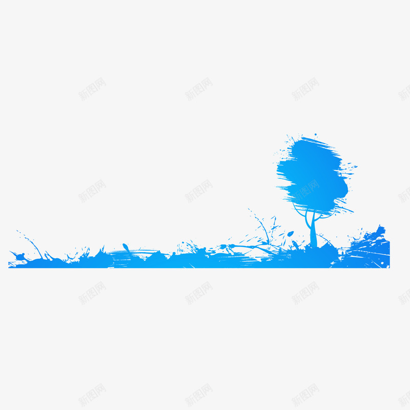 彩绘树木横幅png免抠素材_88icon https://88icon.com 喷绘彩绘树木涂鸦横幅植物创意 蓝色