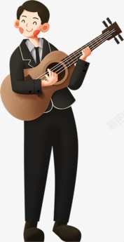 黑色套装弹吉他的男孩高清图片