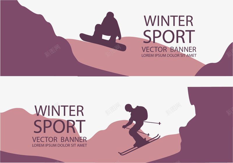 紫色滑雪海报矢量图ai_88icon https://88icon.com 冬季运动 滑雪 滑雪场 运动 矢量图