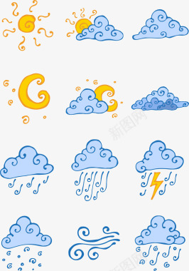 气象标志手绘卡通天气预报图标矢量图图标