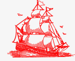 剪纸中国风帆船素材