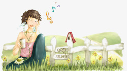 童话耳机听音乐的小女孩高清图片
