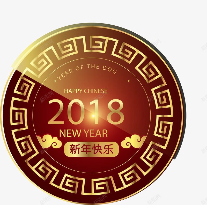 2018年金色春节贺卡png_88icon https://88icon.com 2018年 图标 圆形 春节快乐 狗年 贺卡 金色