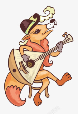 弹吉他的小狐狸素材