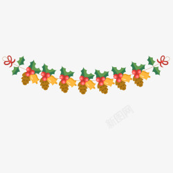 红黄色铃铛松果圣诞挂饰矢量图素材