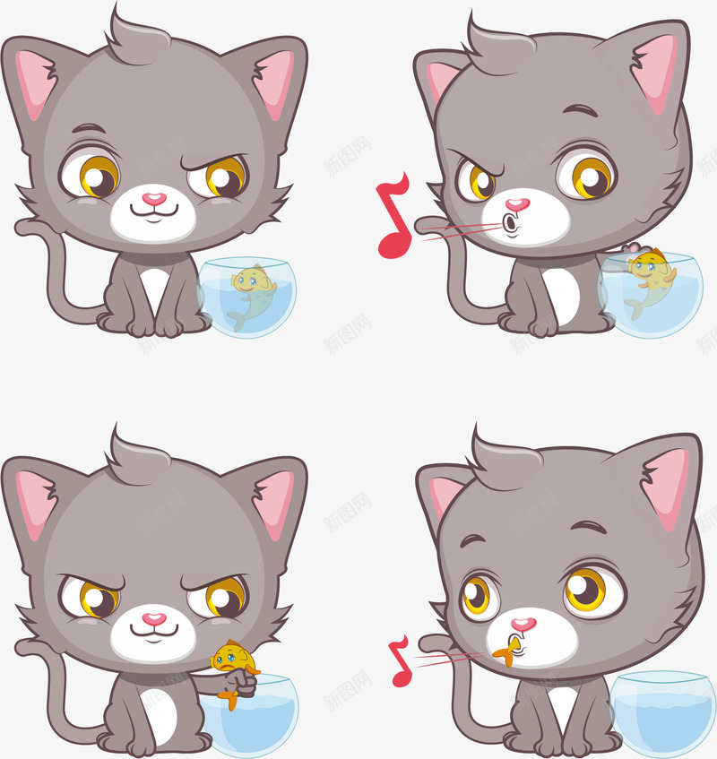 偷吃小鱼的猫矢量图eps免抠素材_88icon https://88icon.com 偷吃小鱼 偷瞄表情 可爱小猫 吞掉小鱼 矢量素材 矢量图