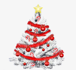 松树叶卡通圣诞卡通白色圣诞树装饰星星高清图片
