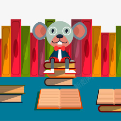 老鼠坐在一堆书背景矢量图素材