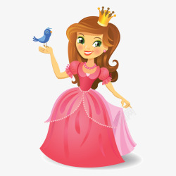 粉色的裙子卡通公主和鸟高清图片