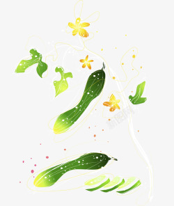手绘绿色黄色花瓣黄瓜插画矢量图素材