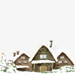 冬雪下的屋子和雪人素材