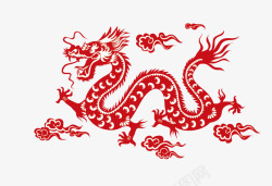 红色祥云纹元素红色中国风蛟龙剪纸高清图片