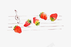 草莓五线音符创意插画素材