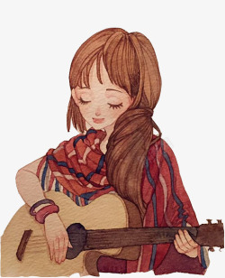弹吉他的少女素材