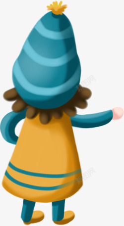 手绘合成造型人物带蓝色帽子的小男孩素材