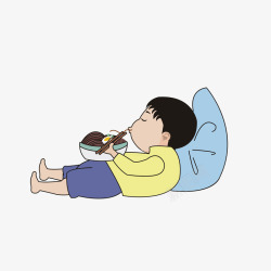 躺着吃卡通躺着吃面的男孩高清图片