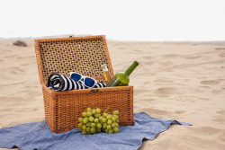 野餐篮葡萄毛巾沙滩背景海滩素材