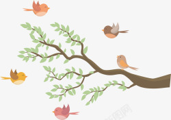 树枝上小鸟春天树枝上的彩色小鸟矢量图高清图片