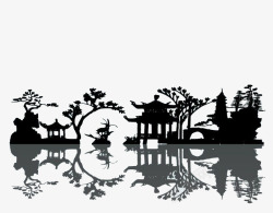 环境设计参考中国风庭院剪影高清图片