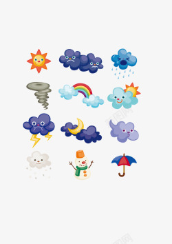 白云打雷下雨童趣卡通天气图标片高清图片