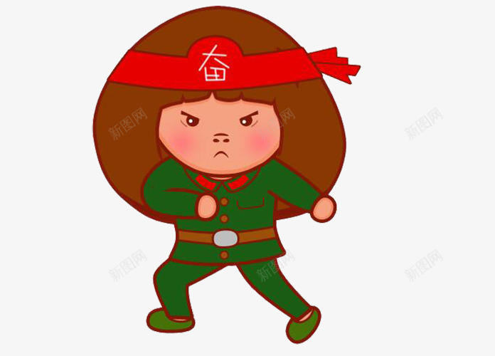 奋斗女孩png免抠素材_88icon https://88icon.com 军装 加油 加油表情 卡通 可爱 女性 长发