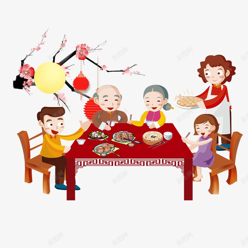 红色喜庆梅花家人团圆png免抠素材_88icon https://88icon.com 中国风 中秋节 人物 传统节日 卡通 团圆 手绘 晚餐 食物